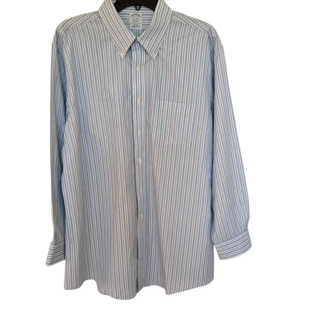 Brooks Brothers Mens Stripe Supima Cotton Classic Dress Shirt Blue White Sz 17.5
